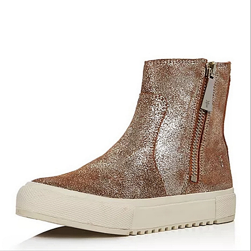 Frye "Gia Lug" Metallic Silver Leather High-Top Sneaker Boot | Women's Size 10